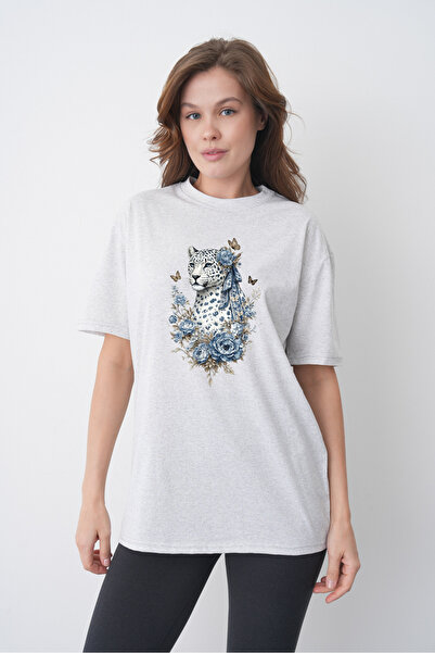 TREND EMMODA Tricou casual gri pentru femei, cu decolteu rotund, cu imprimeu ...