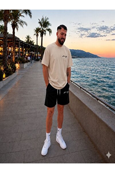 FAEL LİFE Unisex Wide-Let Shorts and T-Shirt King Handwritten Print