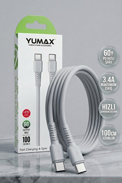 yumax 60W Type-C to Type-C Hızlı Şarj Kablosu 100CM PD Süper Hızlı Veri Aktar...