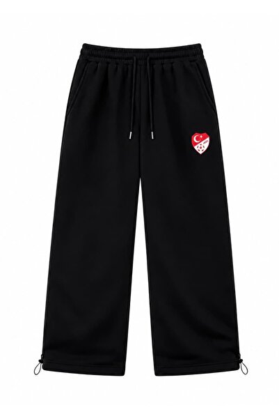 zaee Pantaloni de trening largi, cu broderie cu stema Turciei, cu talie ajust...