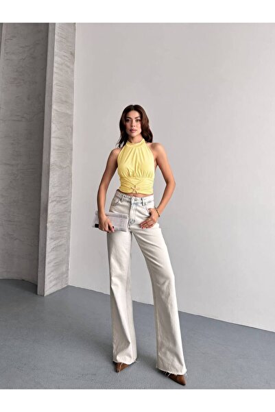 Biber Collection Kadın Gold Yıldız Tokalı Sırt Dekolteli Crop
