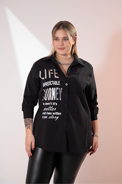 Roxxlen Women's Plus Size Letter Print Shirt