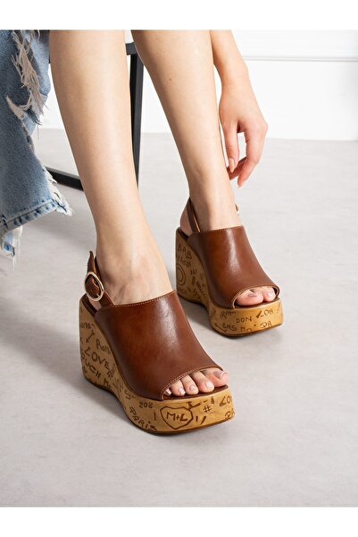 ALEMDAR AYAKKABI Ferano Tan Wedge Heeled Women's Sandals