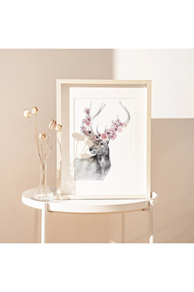 Boomah Accessories Deer with Flowers Safari Nursery Wall Art Poster with Fram...