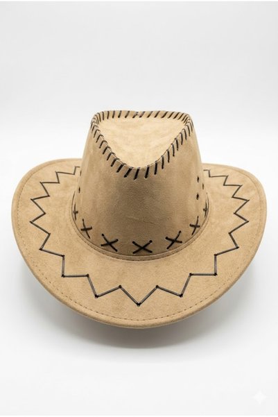 Belifanti Collection Pălărie de cowboy din nubuc, bej, unisex, cu șireturi, în stil Western Country