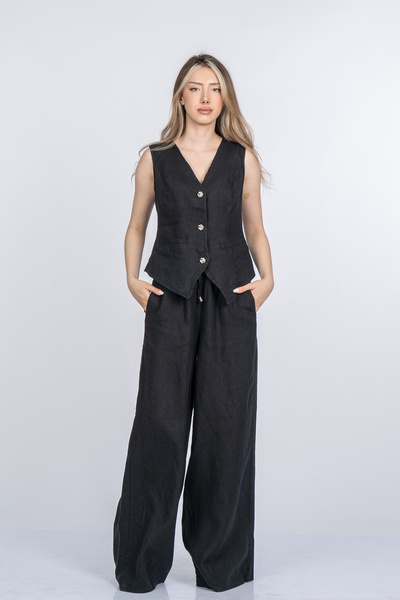 MissVina Set pantaloni și vestă din țesătură de in premium Samira 1321