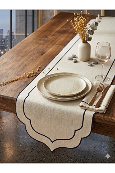 vipceyiz Blue Colored Double Wrapped 45 X 130 cm Linen Effect Runner