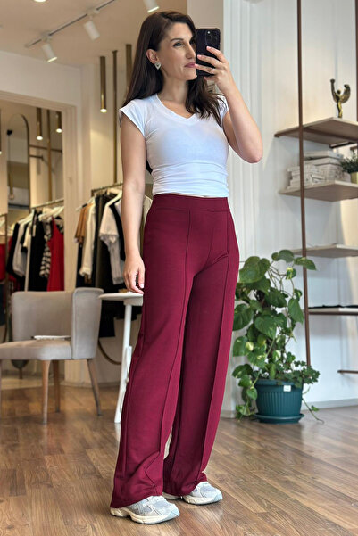 Unique Boutique Burgundy Modal Fabric Sweatpants with Front Stitching Detail