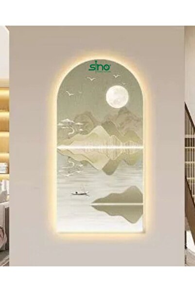 SINO FORTA NATURII Tablou decorativ LED 50×120 cm – Peisaj cu luna si munte, ...