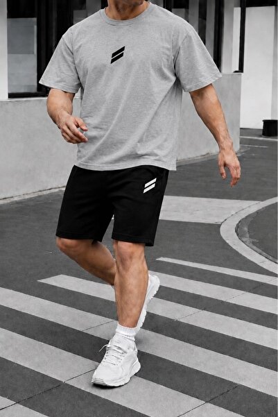 FAEL LİFE Unisex Wide-Let T-Shirt and Shorts Set with Double Line Print