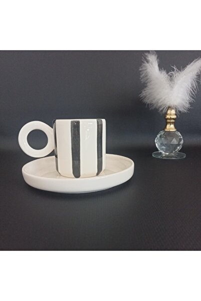 Zümrüdüanka Seramik Black Striped Handmade Ceramic Coffee Cup