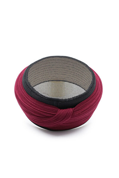 Sarıkhane Children's Mesh Sarık - Burgundy Fabric - Black Skullcap - Plain Wr...