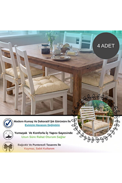 Bhomesconcept 4 Adet - 40x40 Cm Lüks Süet Dokulu Bej Sandalye Minderi - %100 ...