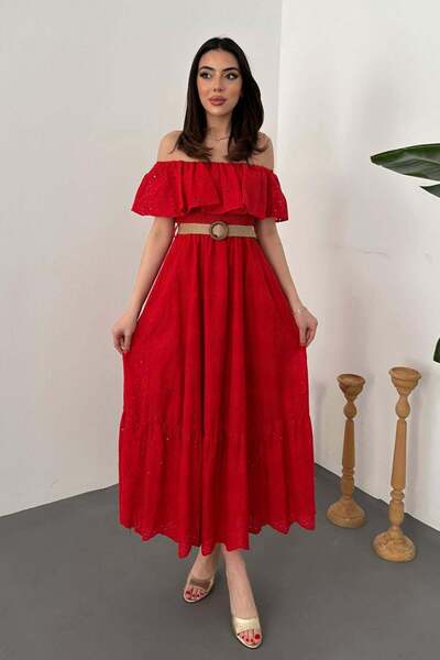 Caddebostan Moda Women's Madon Collar Elastic Shoulder Ruffle Brode Embroider...