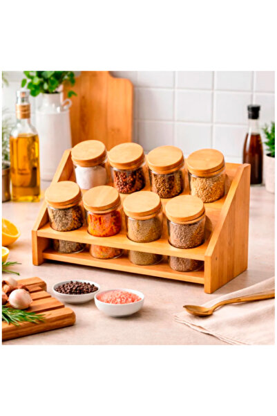 Generic Glass Spice Jar Set with Wooden Rack
