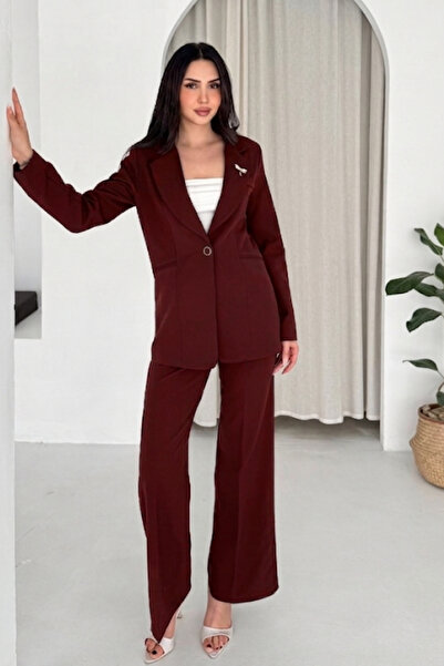 diaves Burgundy Women's Accessory Lined Single Button Blazer Jacket & Fabric ...