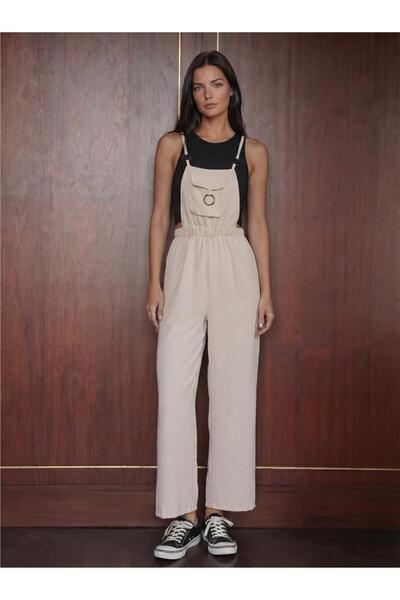 WeShaya Beige Flexible Textured Ring Detailed Straps Straight Leg Comfortable...