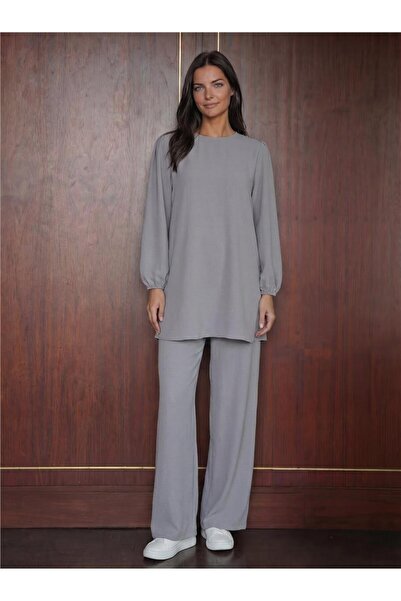 WeShaya Gray Stretchy Polyester Tunic, Long Sleeves with Cuffs, Straight Cut ...