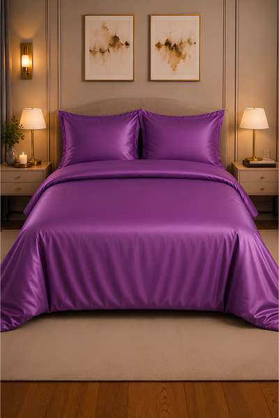 remtex 100% Cotton Lilac Satin Double Duvet Cover Set – Elegant and Romantic ...