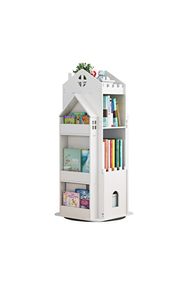eGROW Biblioteca rotativa pentru carti eGROW®, 8 polite, model castel, lemn/P...
