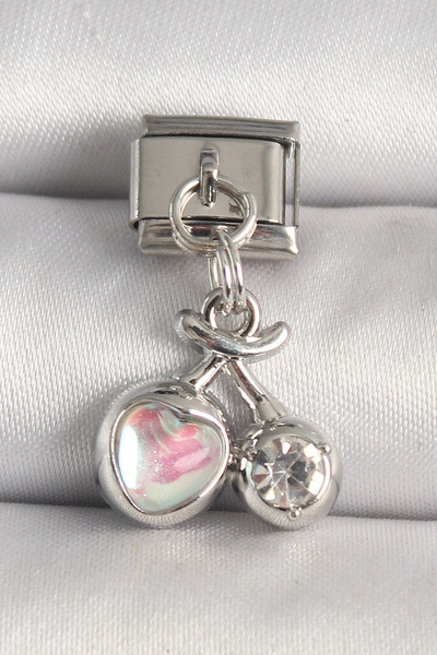 MEKs 316L Steel Silver Color Pink Enamel Heart Zircon Stone Detail Nomination...