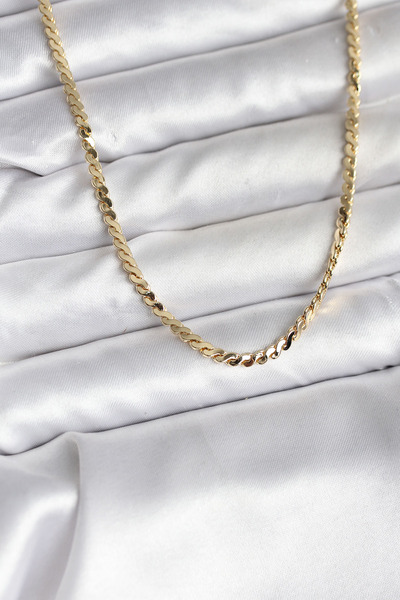 14K Gold Renk Kaplama Ezme Yılan Zincir Model CM Kadın Kolye 5886 - VVVVVV3790-9812