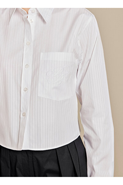 BROOKS BROTHERS Beyaz Kadın Standart Fit Çizgili Gömlek BBSS26FSH010