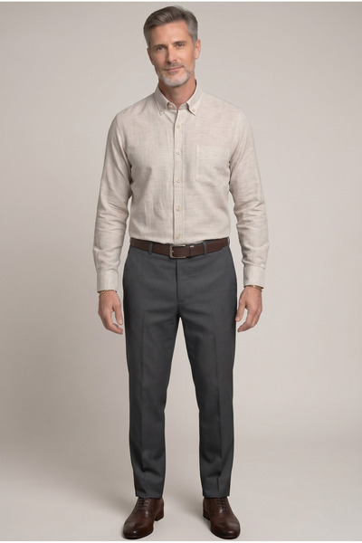 AtlasGiyim Men's Classic Cut Long Sleeve Pocket Cotton Shirt