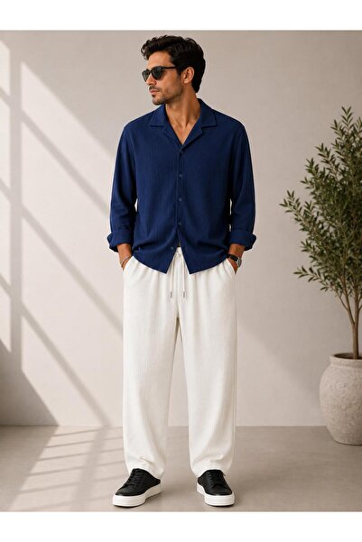 WENMİNG Bürümcük Crinkle Fabric Summer Lycra Men's Shirt and Pants Set