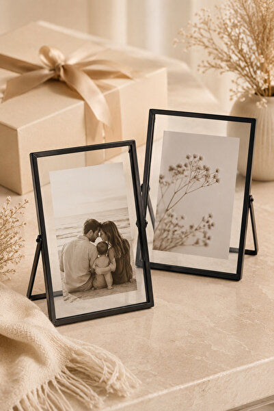 MİS KİTCHEN 2-Piece Black Steel Photo Frame Double Glass Tabletop Decorative ...