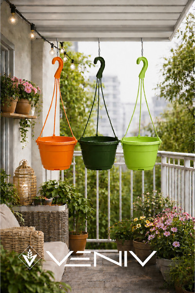 VENİV 3 Adet Askılı Dekoratif Saksı - Askılar Dahil- 18 cm x 12 cm