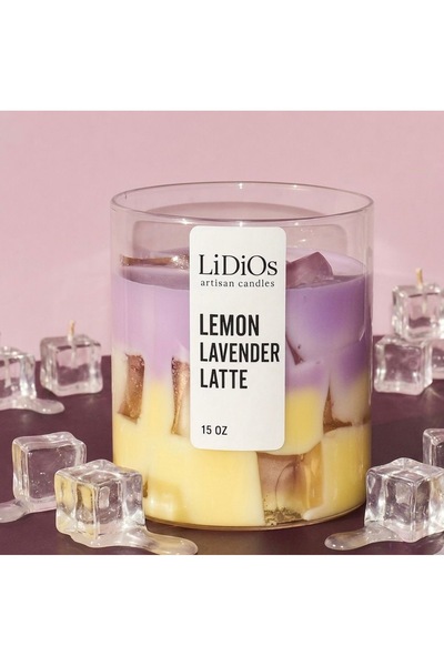 LIDIOS Lavanta & limon kukolu , Özel lavanta & limonlu Latte tasarımlı, Cam b...