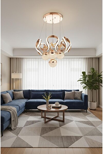 Elizim Home Lighting Stella Lüx Kaliteli 4 Toplu Ledli Gold Sarkıt Avize
