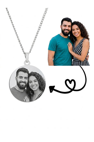Mooncollection Çelik Kolye Kişiye Özel Fotoğraf Baskılı Arkadaş,Sevgii, Hediye