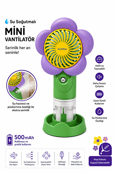 VOOKA Su Soğutmalı Mini Vantilatör | Type-C Şarjlı 3 Kademe Sessiz Püskürtmel...