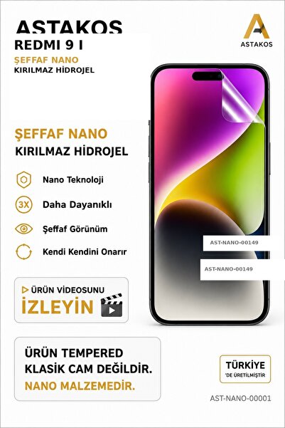 Astakos واقي شاشة هيدروجيل نانو شفاف غير قابل للكسر متوافق مع Redmi 9 i