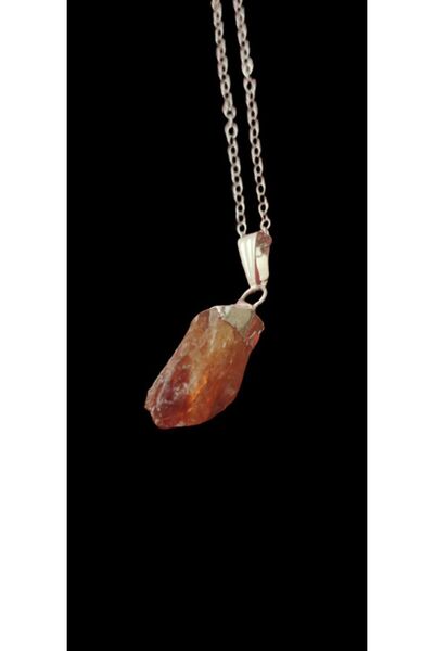 Zodyak Doğal Taş Money Magnet Natural Citrine Stone Pendant with Chain Neckla...