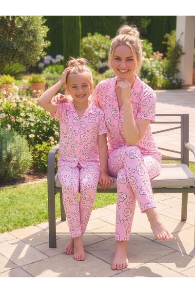 Minimoon Mother-Daughter Matching Outfit: Front-Button Summer Pajama Set (Ordered Separately)