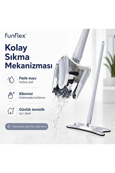FunFlex X Mop Sıkmalı Dönebilen Paspas 360° Başlıklı Temizlik Seti