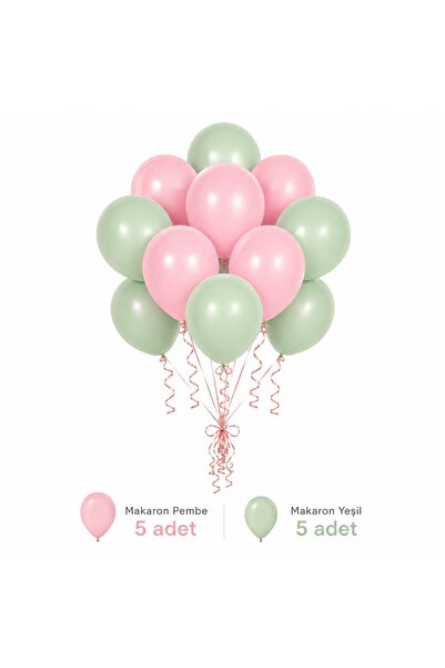 Sev-AL Balonları Makaron Yeşil ve Pembe 10’lu Balon Seti Parti Süsü