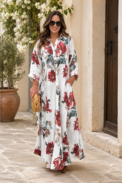Lavanta Tekstil Flora Linen Long Dress