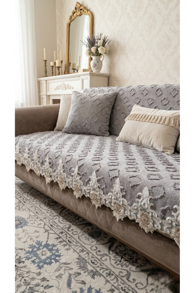 DAHABELLA LUXE HOME Premium Luxury Chenille French Lace Sofa Cover - Non-Slip...