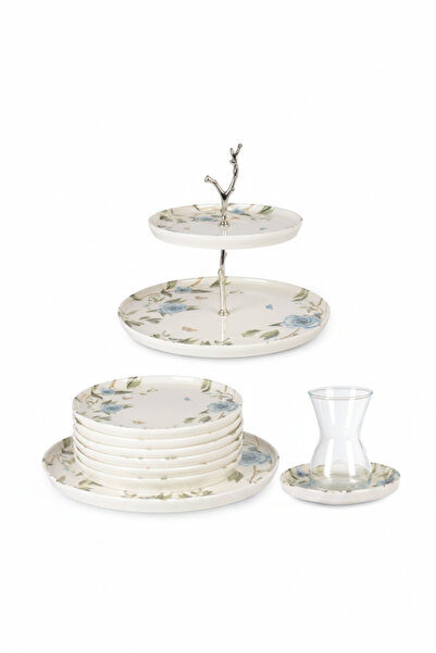 İpek Porselen 6-Person Porcelain Toledo 21 Prc Cake Set Digital Flora Pattern...