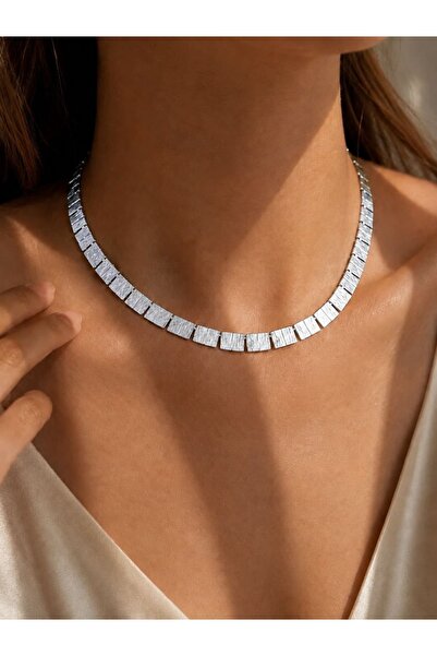 House Of Glix Bohemian Square Large Flake-Shaped Silver Color Design Necklace