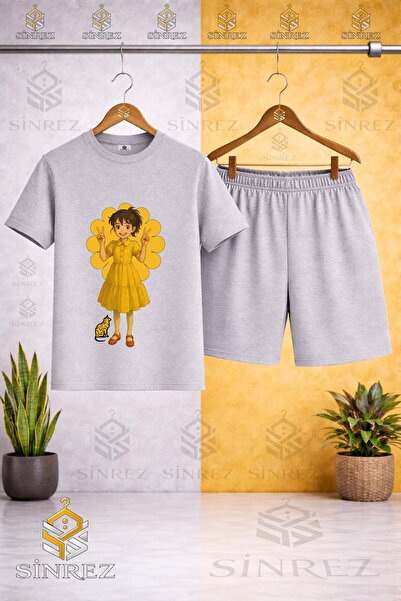 SİNREZ Crew Neck Hvn Girl Anime Printed T-Shirt - Shorts Set