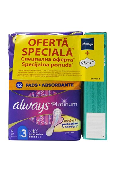 Always Απορροφητικά, Always, 12 τεμάχια Platinum Super Extra, Διακριτικά Απορ...