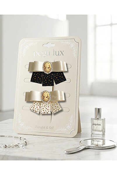pegu baby collection Set de 2 agrafe de păr cu panglică din satin ecru, cu ca...