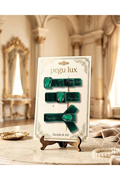 pegu baby collection Set de 3 agrafe de păr din catifea verde smarald, mici, ...