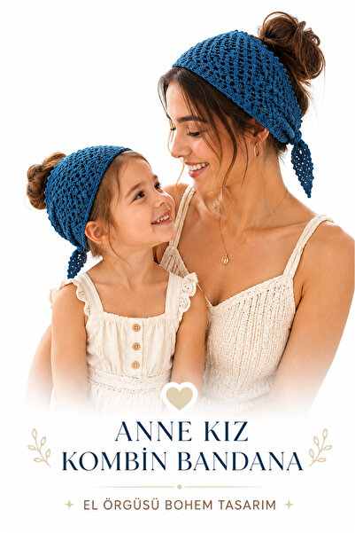 NEHOLİA Mother Daughter Combination Bandana Hand Knitted Hair Band Bohemian S...
