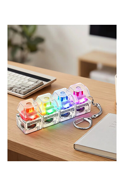 Generic Işıklı Mekanik Klavye Tuşu Anahtarlık - 4'lü Stres Atıcı Fidget Toy
